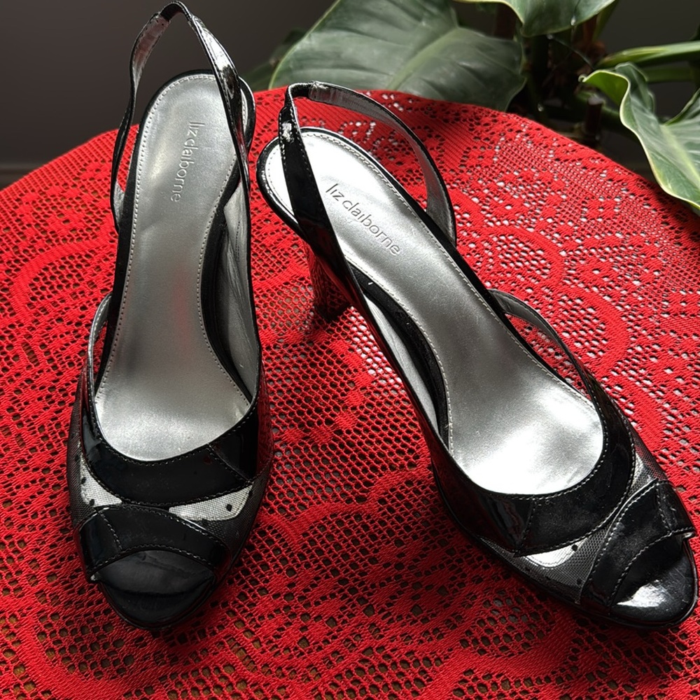 Liz Claiborne Patent Leather Slingback Heels​​​ w/ peep toe